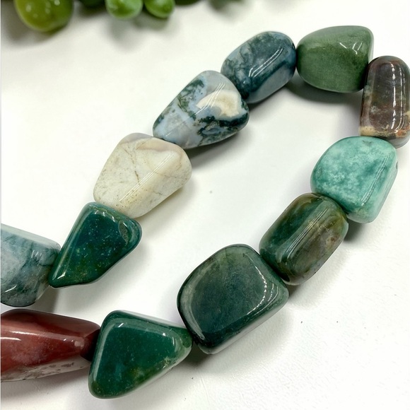 Massive Chunky Multi Agate Nugget Statement Necklace 16” 154g Natural Stone Boho - Picture 15 of 17